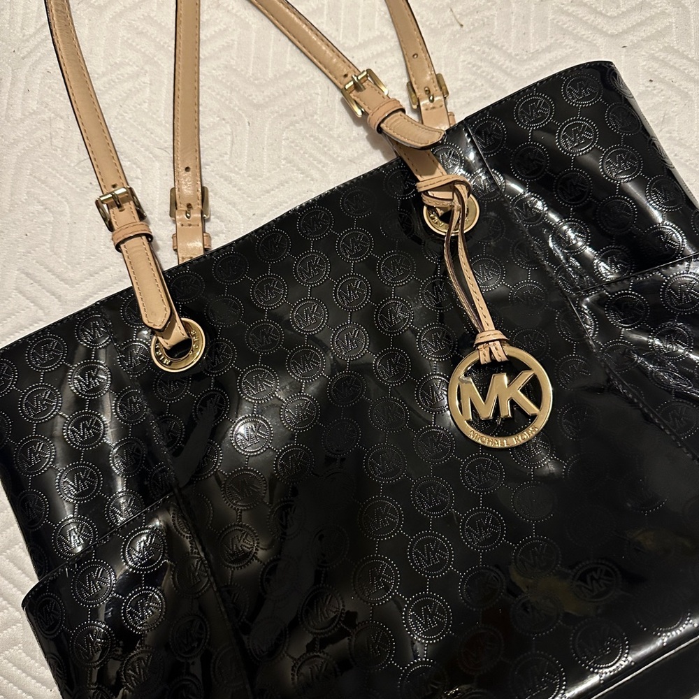 Michael Kors Black Patent Leather Tote Bag